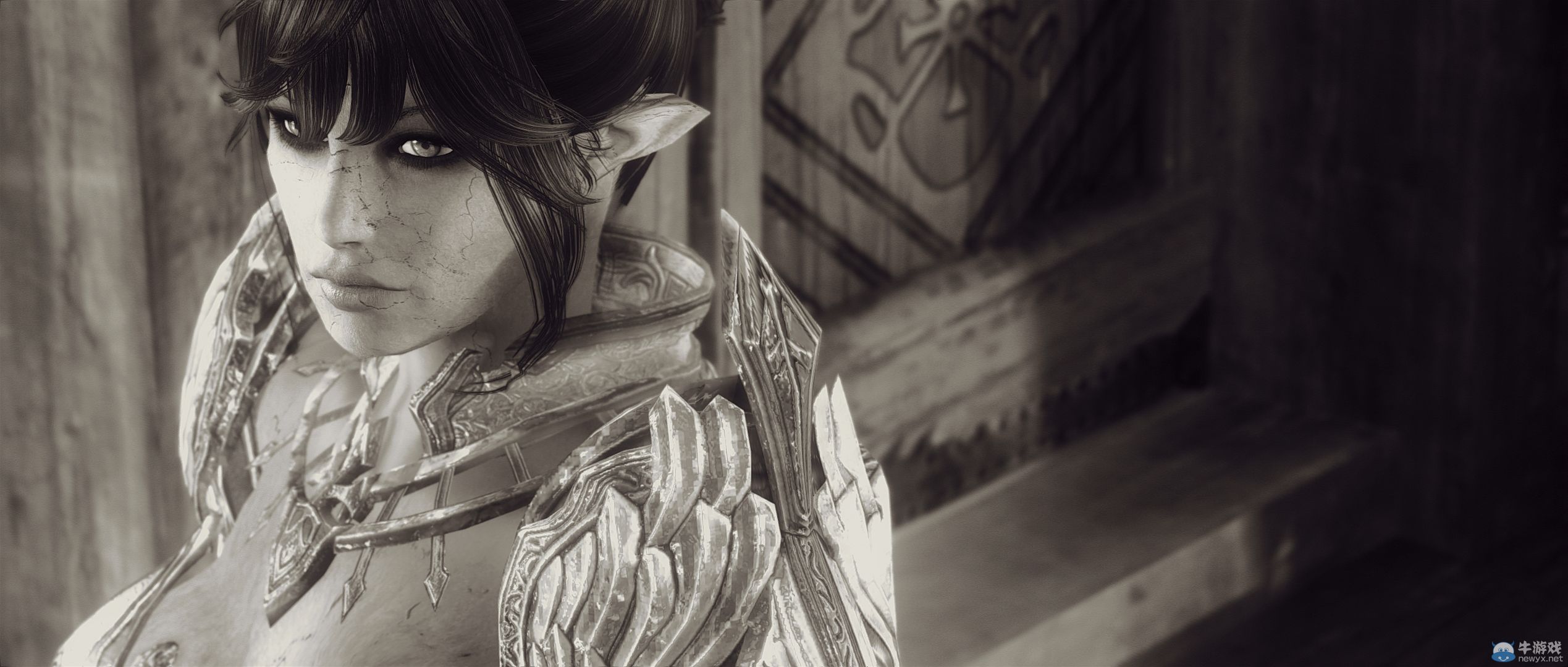 《上古卷軸5：天際》最新藝術截圖：柔和光影下的灰度美女