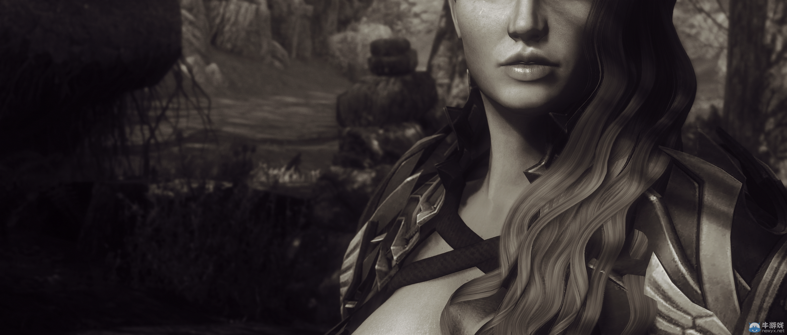 《上古卷軸5：天際》最新藝術截圖：柔和光影下的灰度美女