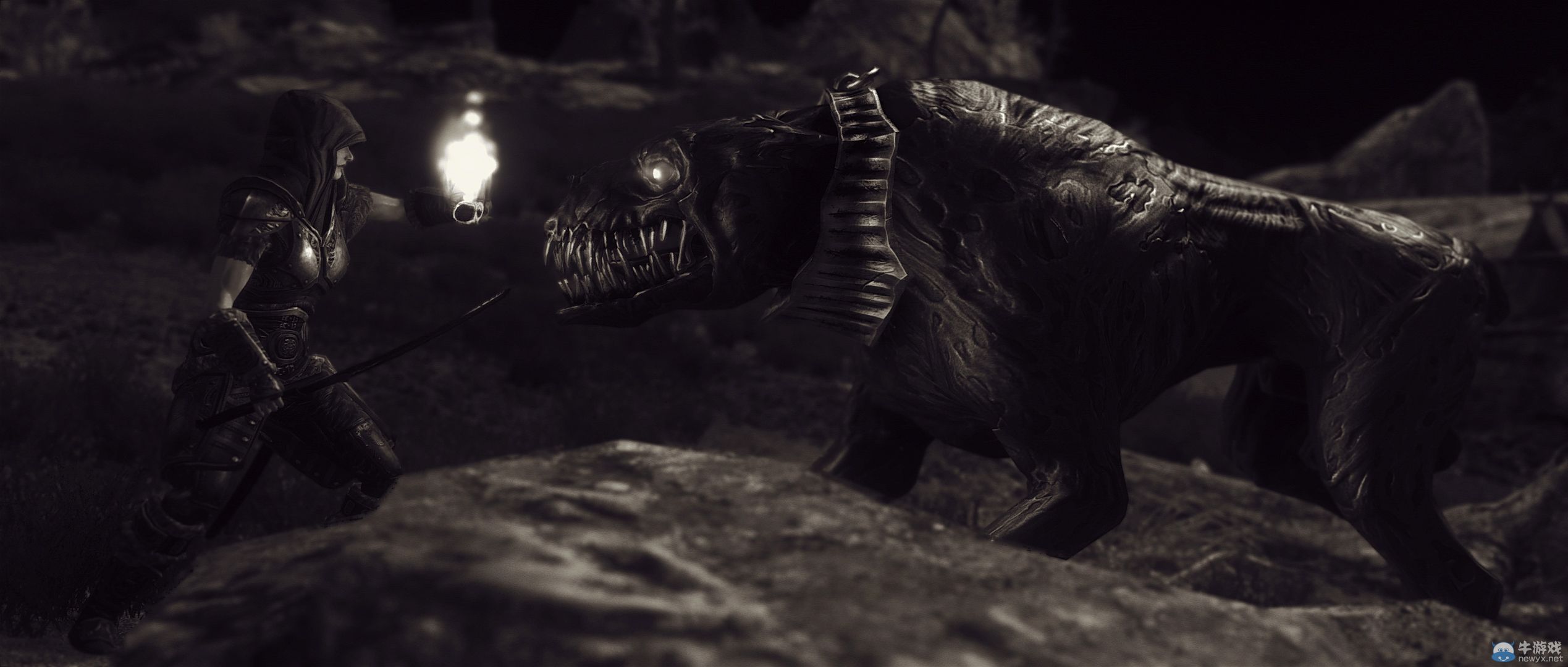 《上古卷軸5：天際》最新藝術截圖：柔和光影下的灰度美女