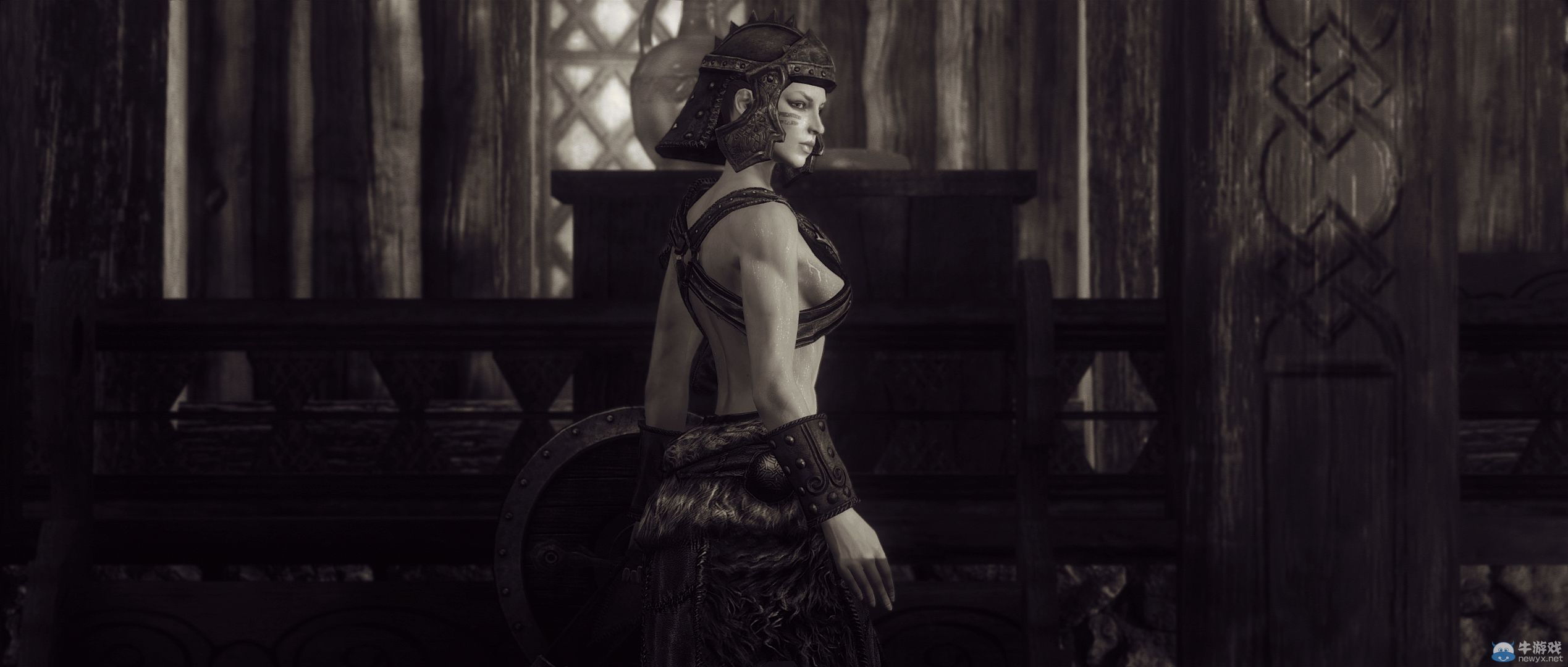 《上古卷軸5：天際》最新藝術截圖：柔和光影下的灰度美女