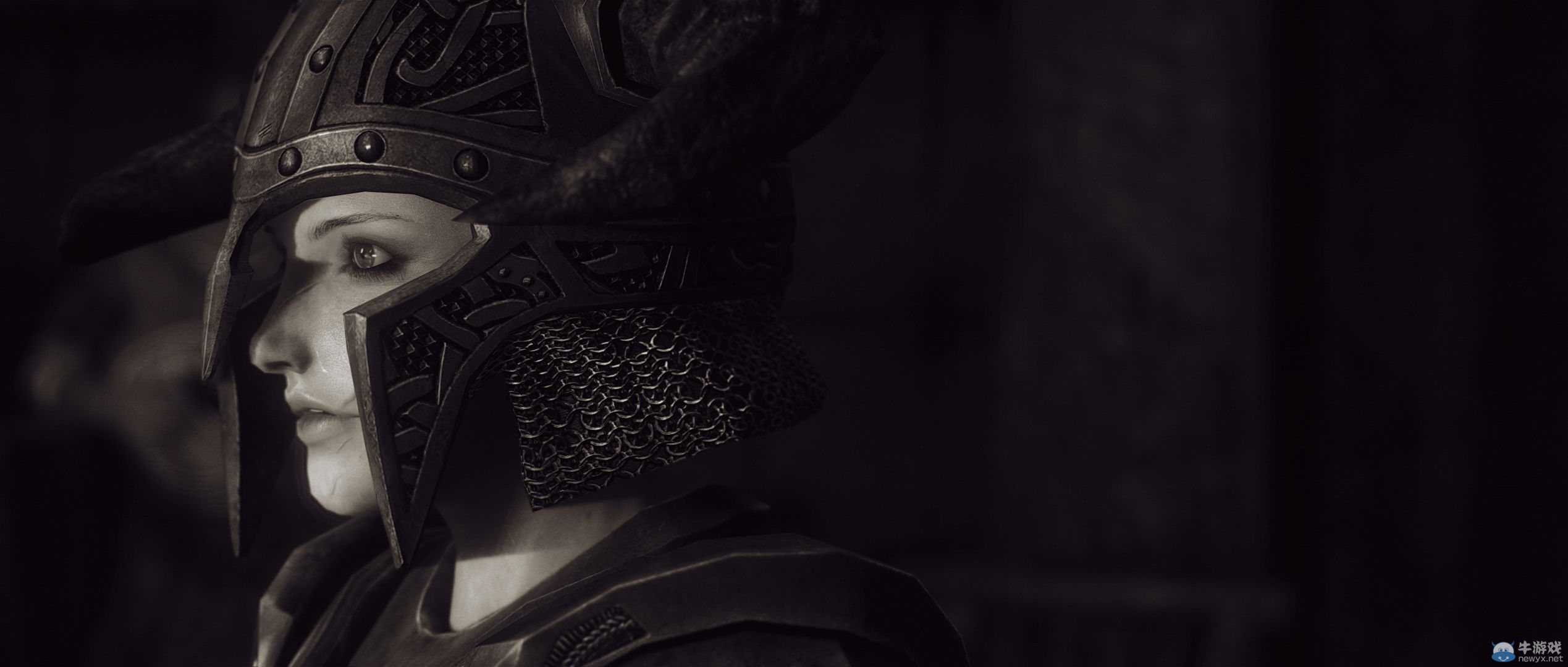 《上古卷軸5：天際》最新藝術截圖：柔和光影下的灰度美女