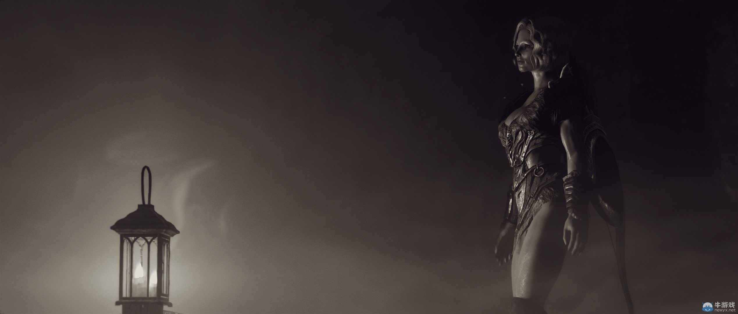 《上古卷軸5：天際》最新藝術截圖：柔和光影下的灰度美女