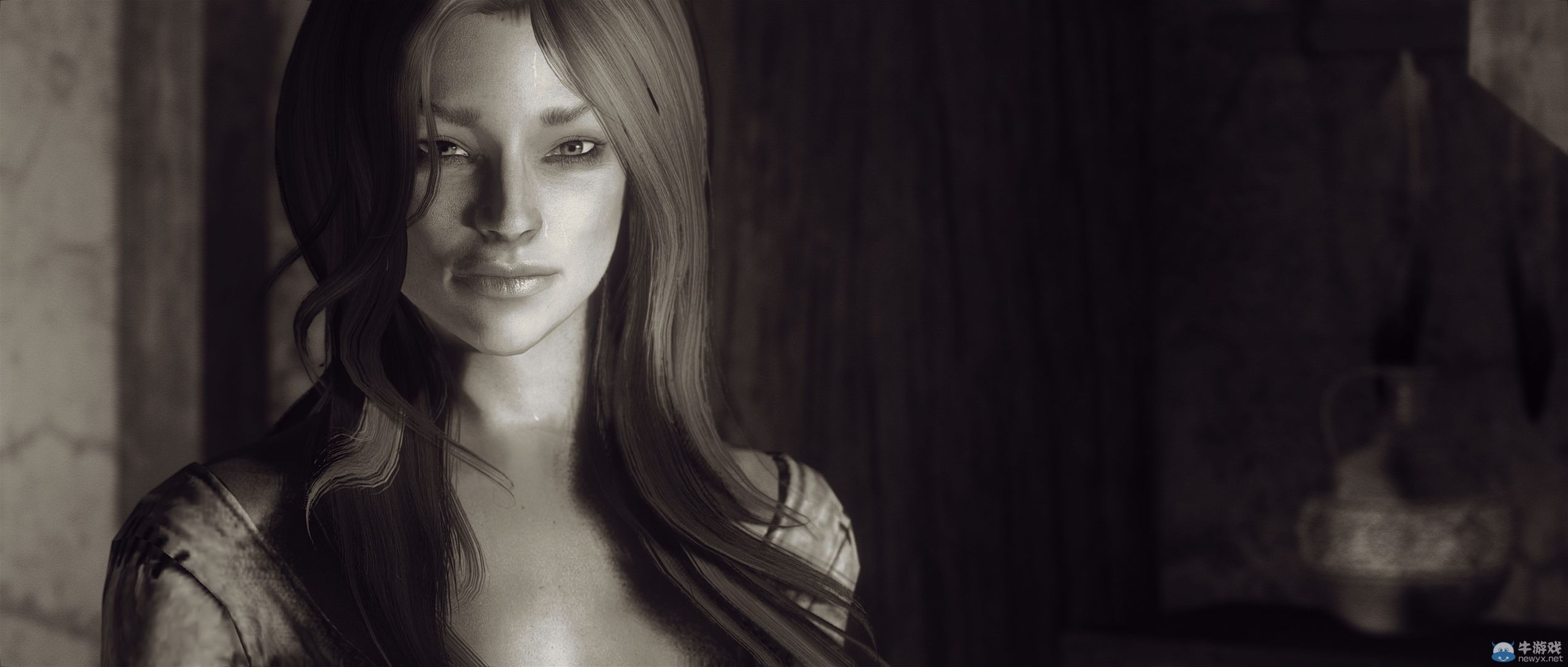 《上古卷軸5：天際》最新藝術截圖：柔和光影下的灰度美女