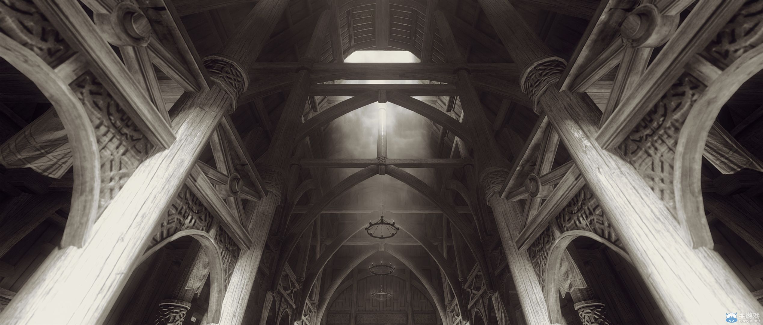 《上古卷軸5：天際》最新藝術截圖：柔和光影下的灰度美女