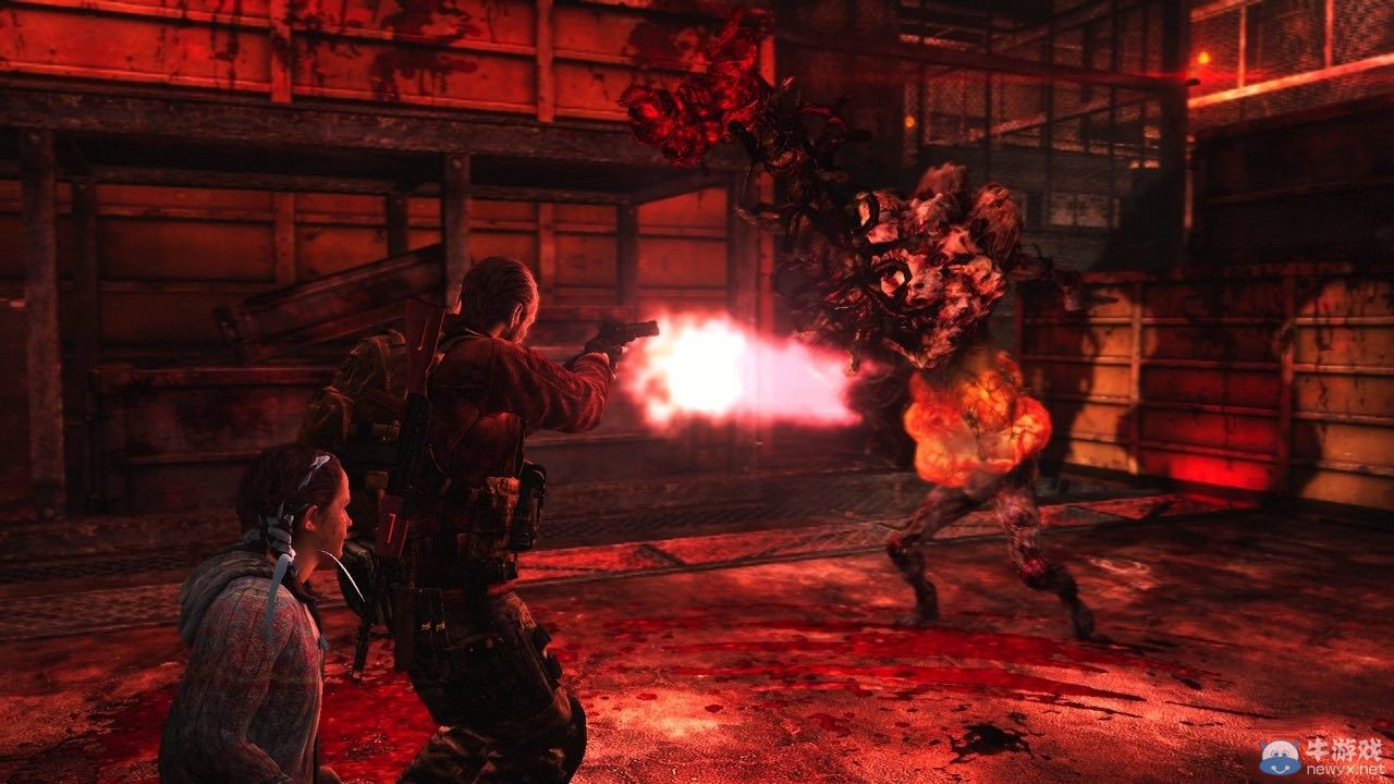 《生化危機：啟示錄2》第四章截圖：巴瑞大叔遭喪尸圍攻
