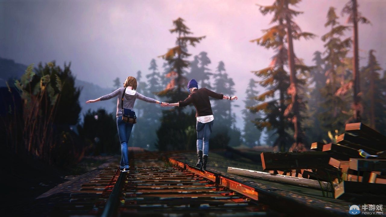 《奇異人生》第二章游戲截圖：萌妹手拉手散步好溫馨！