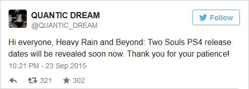 《暴雨》及《超凡：雙生》PS4版發(fā)售日即將公開