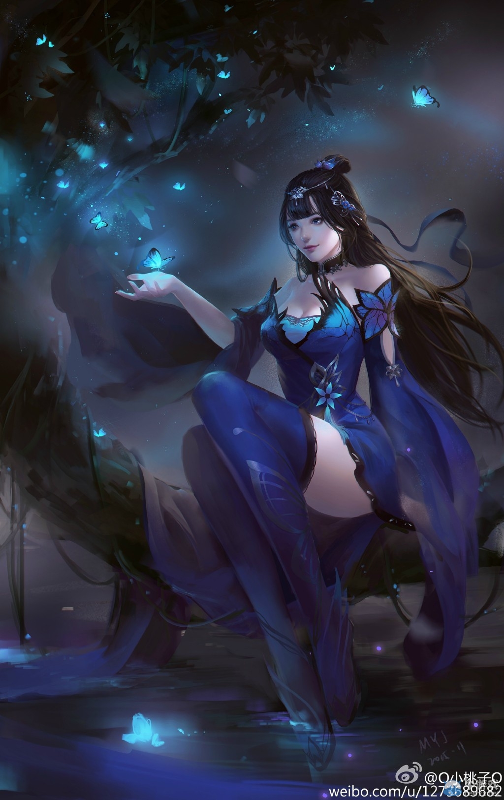 天刀明月刀官方美工手繪蝶衣套裝