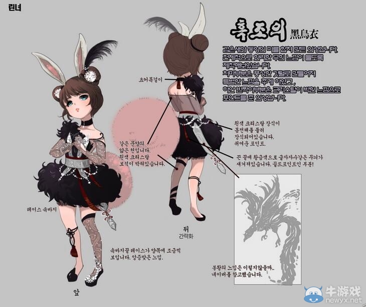 劍靈韓服時(shí)裝設(shè)計(jì)獲獎(jiǎng)作品 黑鳥(niǎo)外形及手稿