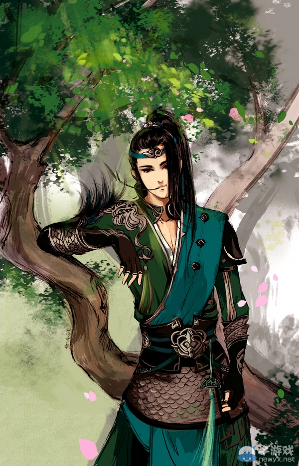 天涯明月刀墨染精品帥哥手繪 在樹下發呆的翎羽醬