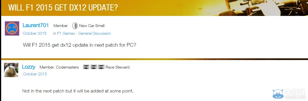 《F1 2015》即將迎來DX12更新補丁 游戲更加真實