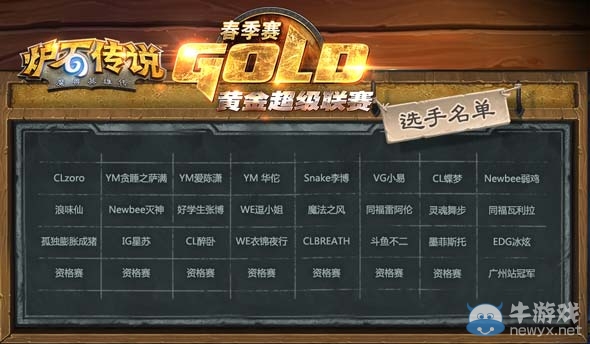 爐石傳說黃金超級聯賽春季賽24強名單公布