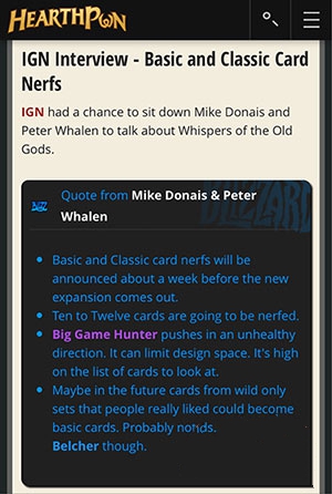 爐石傳說藍貼更新 基礎經典卡的削弱動態