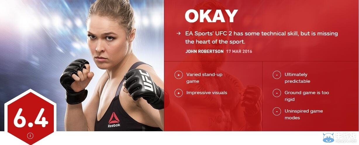 《UFC 2》IGN評分出爐 太過于死板！