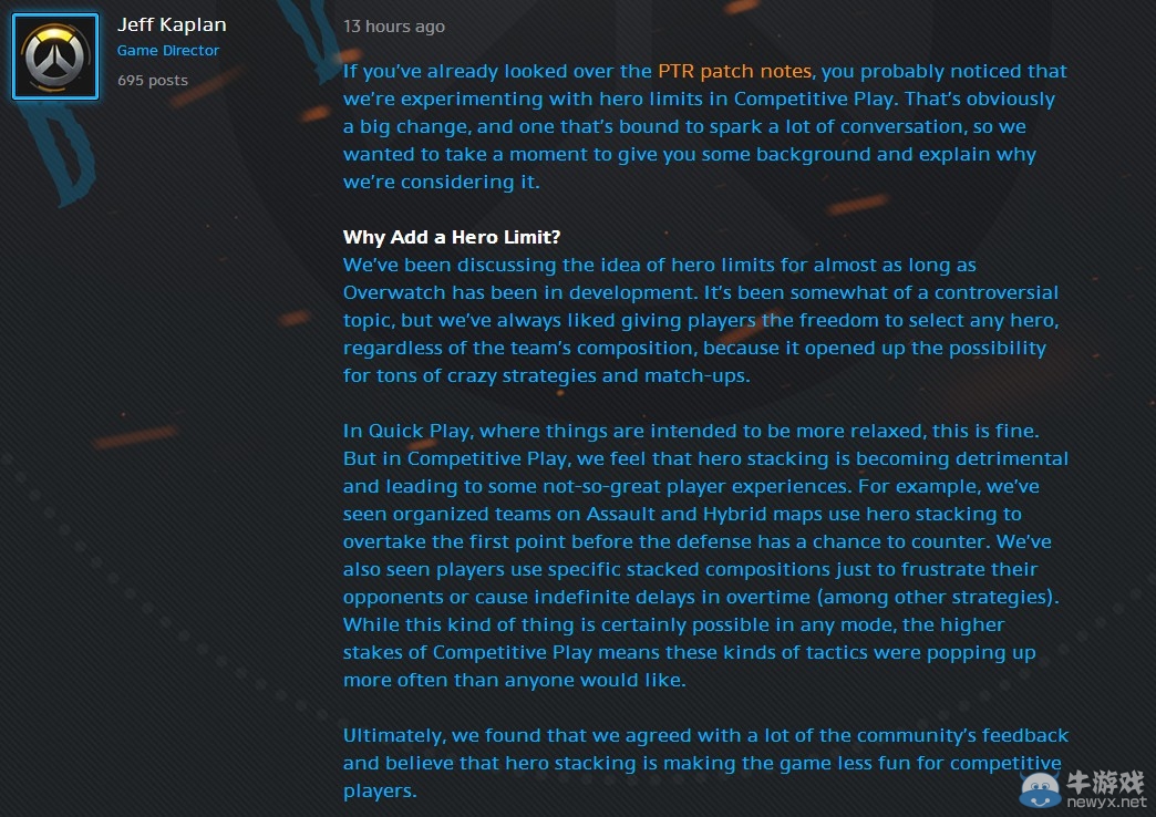 《守望先鋒》設計師藍貼：為何在天梯中增加英雄限制