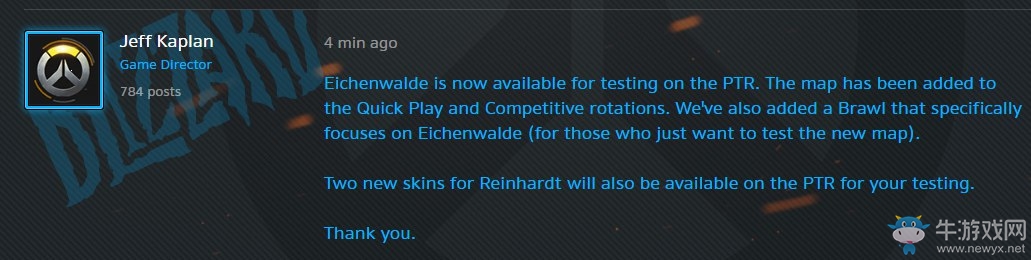 《守望先鋒》萊因哈特新皮膚新地圖艾興瓦爾德 加入測試服