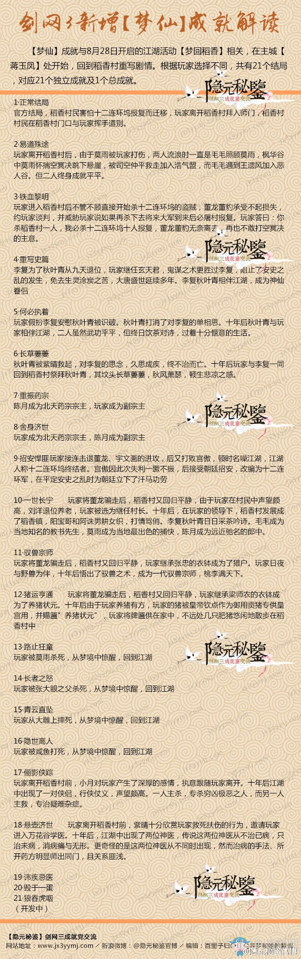 《劍網3》七周年活動時間表及“夢回稻香”21個結局大放送