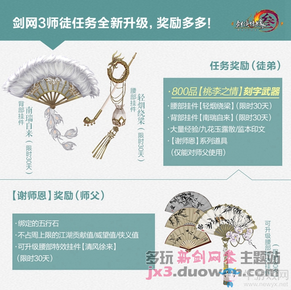 劍網3師徒任務全面升級 獎勵多多快來領取吧