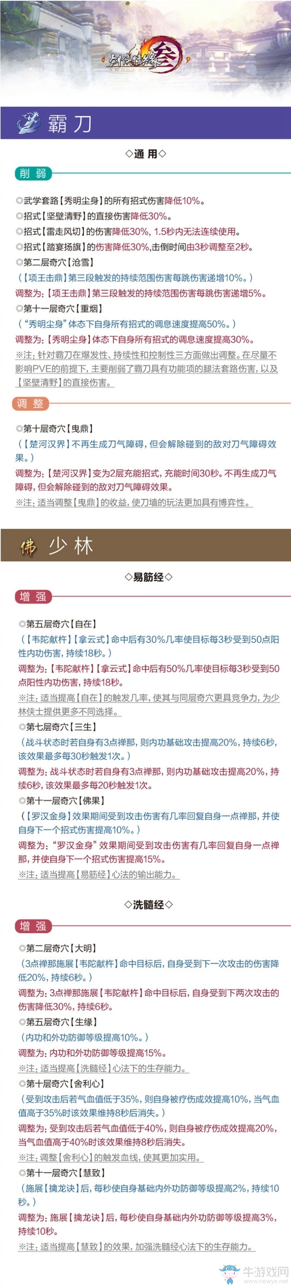 《劍網3》全門派技能調整 霸刀終遭削弱