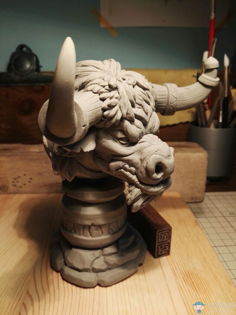 魔獸玩家原創(chuàng)手工作品：恐怖圖騰牛頭人泥塑頭像