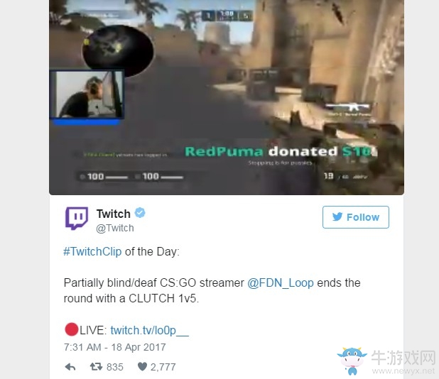 《CS:GO》殘疾主播被惡語相向 玩家發帖號召更多愛
