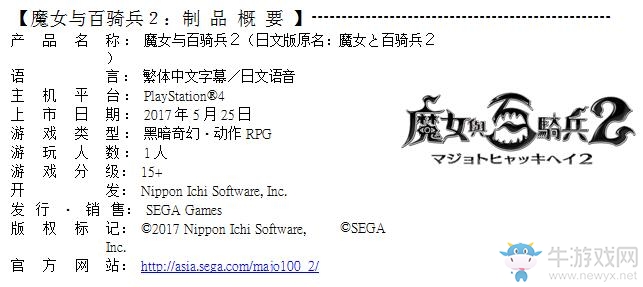 PS4《魔女與百騎兵２》及《深夜回》都將會發(fā)行中文版！