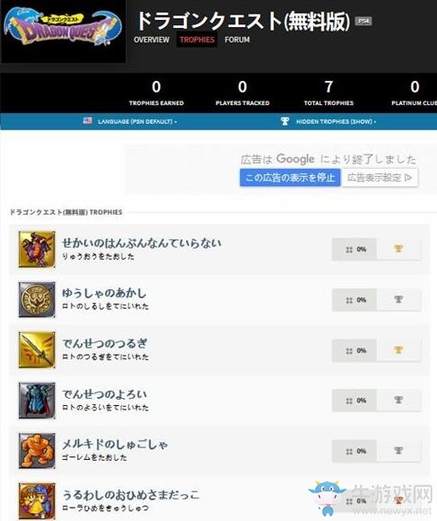 PS4游戲《勇者斗惡龍》免費版現身獎杯網站