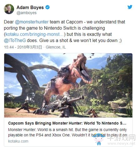 《怪物獵人：世界》將登陸switch！國外工作室請愿NS版移植工作