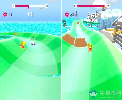 競速游戲《水上樂園aquapark.io》在滑水道上前進