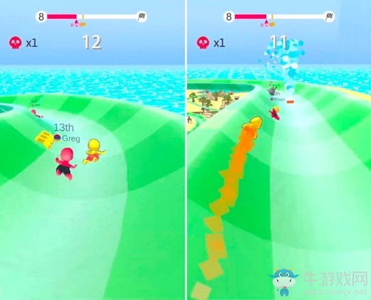 競速游戲《水上樂園aquapark.io》在滑水道上前進