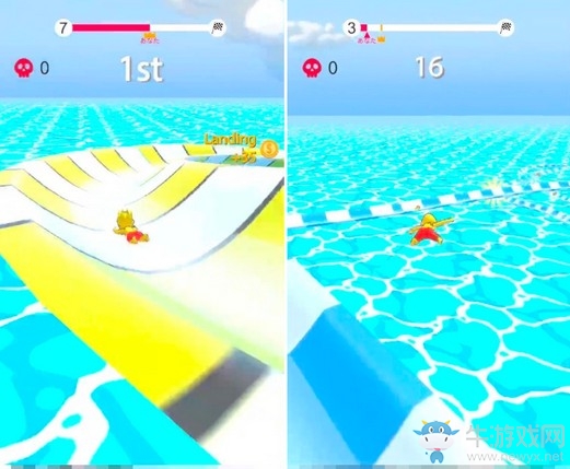 競速游戲《水上樂園aquapark.io》在滑水道上前進