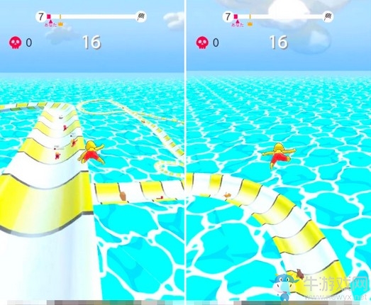 競速游戲《水上樂園aquapark.io》在滑水道上前進